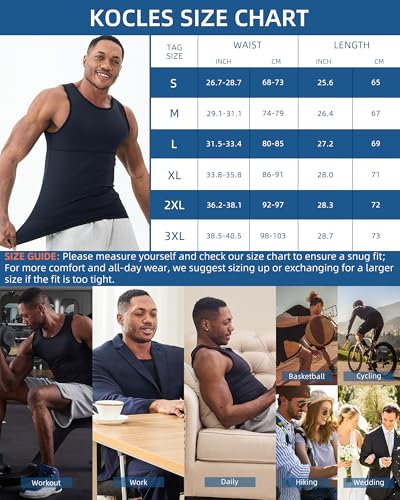 KOCLES Compression Shirt Men Slimming Undershirt Body Shaper Vest, Gynecomastia Compression Tank Top, Shapewear Tummy Control