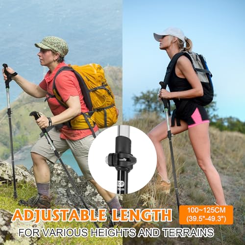 Travel Folding Trekking Hiking Pole with Carrying Case,Collapsible Cane Adjustable Walking Stick Portable Mobility Aid for...