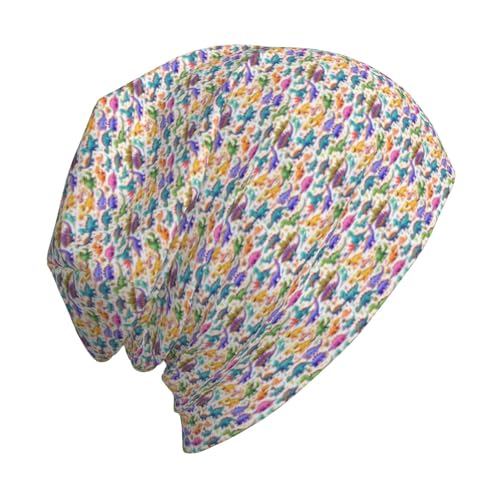 sackhg Many Colorful Cartoon Dinosaurs Print Winter Beanie Hat Men Women Soft Lightweight Thermal Cap for Outdoor Skiing Wear