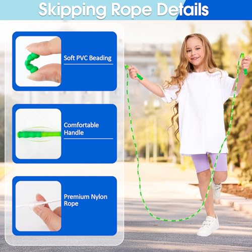 Jump Rope for Kids, 9 Ft Adjustable Jump Ropes for 4 5 6 7 8 10 12, Segmented Soft Beaded Jumping Rope Age 8-12, Tangle Fr...