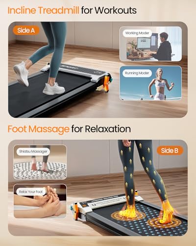 AKLUER Walking Pad with Incline - Dual-Sided 2 in 1 Under Desk Treadmill with Shiatsu Foot Massager, 330LBs Walking Pad Tr...