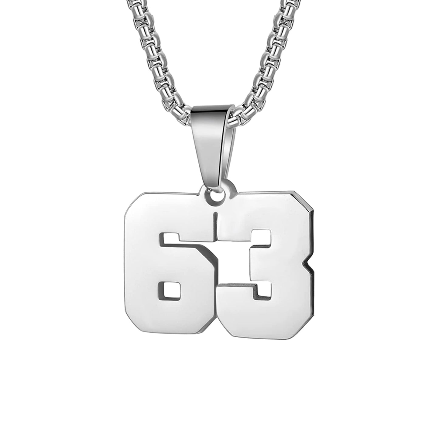 Number Necklaces Personalized Necklaces Silver Initial Number Pendant Stainless Steel Chain Movement Necklaces for Men Women (63