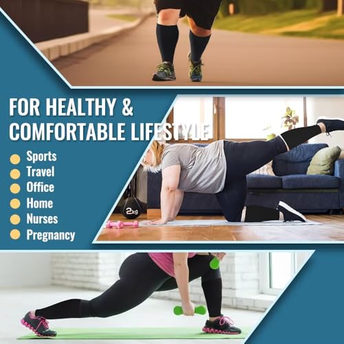 Plus Size Compression Sleeves for Calves Women Wide Calf Compression Legs Sleeves Men 4XL, Relieve Varicose Veins, Edema, ...