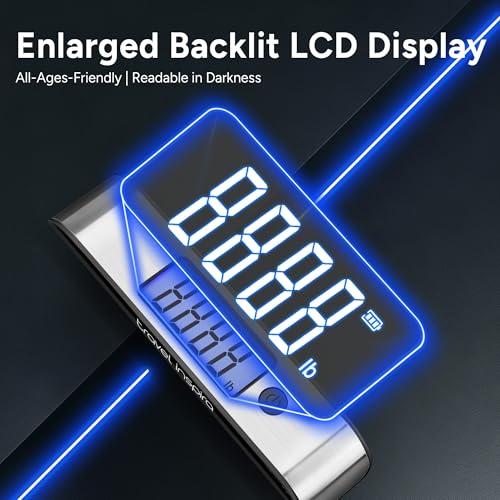 travel inspira Rechargeable Luggage Scale 110lb/50kg - Large Backlit Display - Stainless Steel - Portable Digital Hanging ...