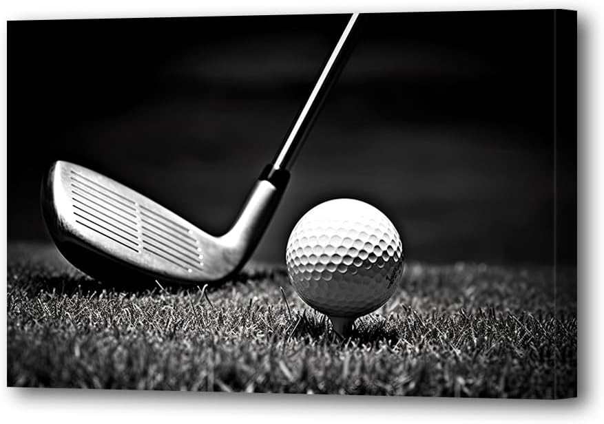 LURENCZH Golf Canvas Wall Art Black and White Golf Picture Prints Ball Sport Paintings for Golf Course Fitness Room Office Decor Framed(Golf-2,24.00" x 36.00")