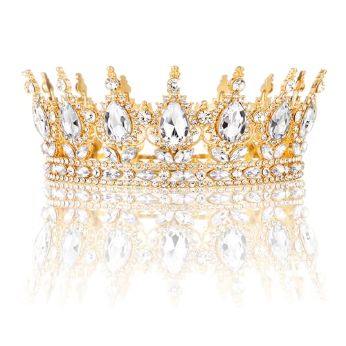 Gold Crown for Women, Crystal Queen Tiaras Headband Wedding Bridal Hair Accessories, Birthday Party Prom Cake Topper