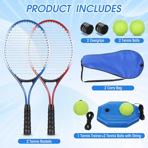 Motionchic 2 Pack Tennis Rackets for Kids 21" Tennis Racquet Set with Tennis Trainer Rebound Balls Tennis Training Equipme...
