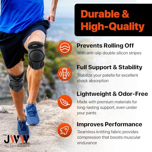 JWW Knee Compression Sleeve 2 Pack for Men and Women, Knee Brace for Knee Pain Relief, Comfortable Support for Running, Wo...