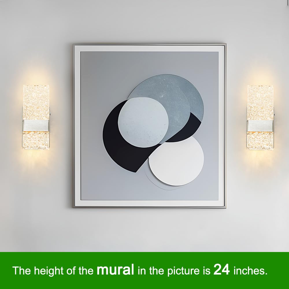 Modern Brushed Nickel Battery Operated Wall Sconces Set Of 2 - Rechargeable Led Wall Sconce Lighting With Acrylic Shade  Wireless Bedroom/Living Room Art Deco Light Fixtures
