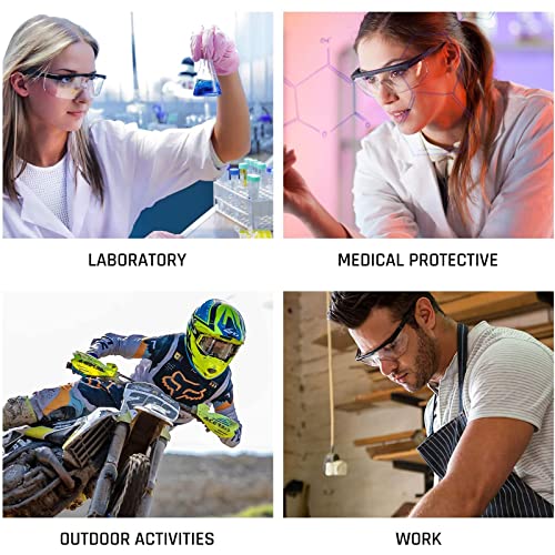 HPYNPES Safety GlassesClear Anti-Fog Goggles Over-Spec Glasses Protective Eye Wear Industrial Approved Wide-Vision（4 PACK）