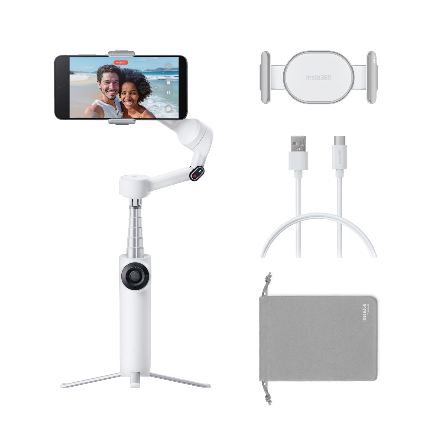 Insta360 Flow 2 White - Foldable Ai Phone Gimbal, Ai Tracking, Multi-Person Tracking, Built-In Tripod/Selfie Stick, Remote Contr