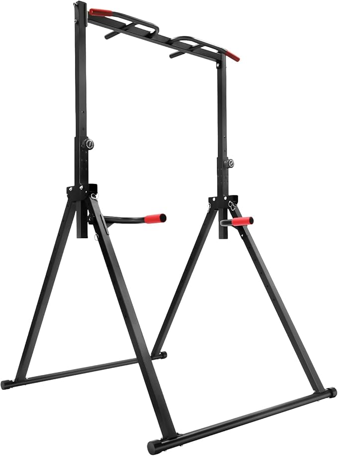 IOENC Foldable 440 LBS Pull up Bar Free Standing, 5.74-7.55ft Height Adjustable,Dip Station Freestanding Tower Station Gym...