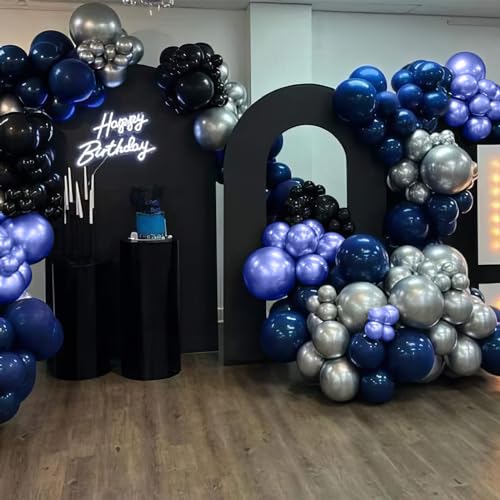 Blue and Black Balloons, Navy Blue and Silver Balloons Metallic Silver Dark Blue Balloon Party Latex Balloon Black Blue Ba...