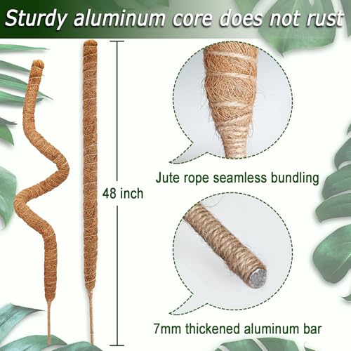 Soupiar 2 Pack 48'' Bendable Moss Pole for Monstera & Pothos - Tall Handmade Coco Coir Plant Support Stakes for Large Clim...