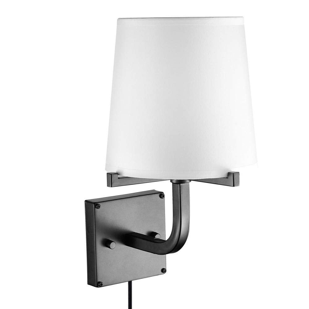 Globe Electric 51515 1-Light Wall Sconce, Dark Bronze with White Shade, Plug-in or Hardwire, 6ft Cord, Inline Switch