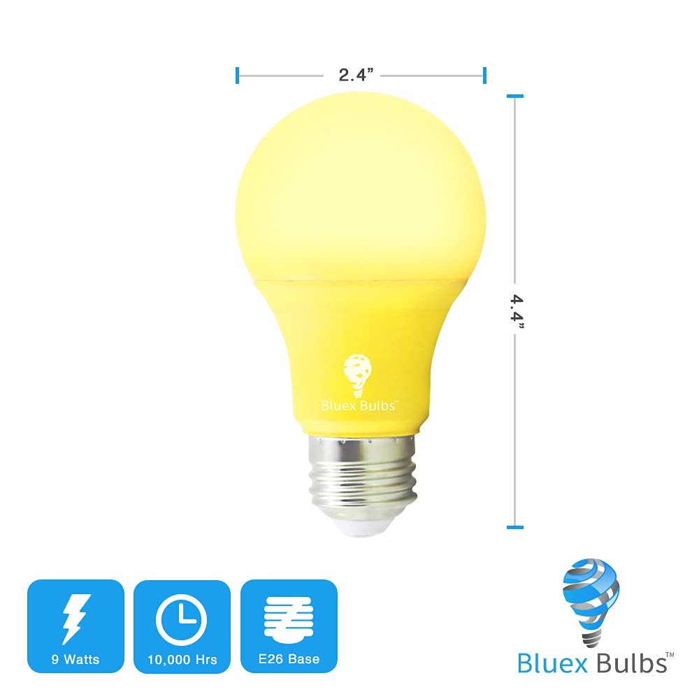 Bluex Bulbs Led A19 Yellow Light Bulb 9W (60W Equivalent) - 2 Pack, E26 Base For Home & Holiday Lighting, Decorative Illumination