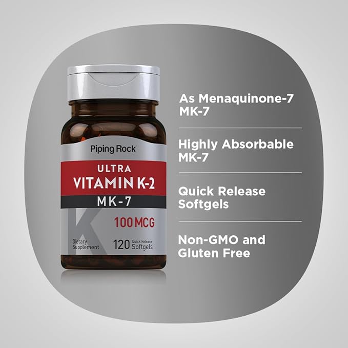 Piping Rock Vitamin K2 MK-7 | 100 mcg | 120 Softgels | Non-GMO, Gluten Free Supplement