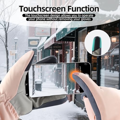 Andiker Women Winter Ski Gloves, Waterproof Touchscreen Snowboard Gloves, Windproof Warm Snow Glove for Skiing Running and...