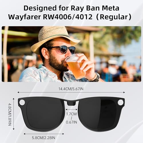HIBLOKS 4Pcs Polarized Clip for Ray-Ban Meta Wayfarer RW4006 & Gen 2 RW4012 Regular (50-22), Shiny Black Frame Discolorati...