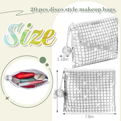 Locmeo 20 Pack Disco Makeup Bags Pop Star Party Favors Portable Glitter Sequin Mirror Cosmetic Organizer with Zipper, Suit...