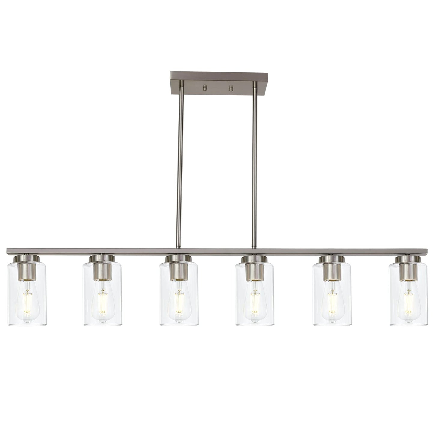 Todoluz 6-Light Kitchen Island Lighting With Clear Glass Shades  Modern Linear Pendant Light Fixture For Dining Room Pool Table  Brushed Nickel Finish