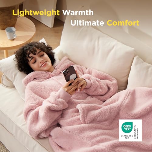 Bedsure Wearable Blanket Hoodie, Valentines Day Gifts for Her Wife Women Girlfriend, Shaggy Sherpa Oversized Hooded Blanket