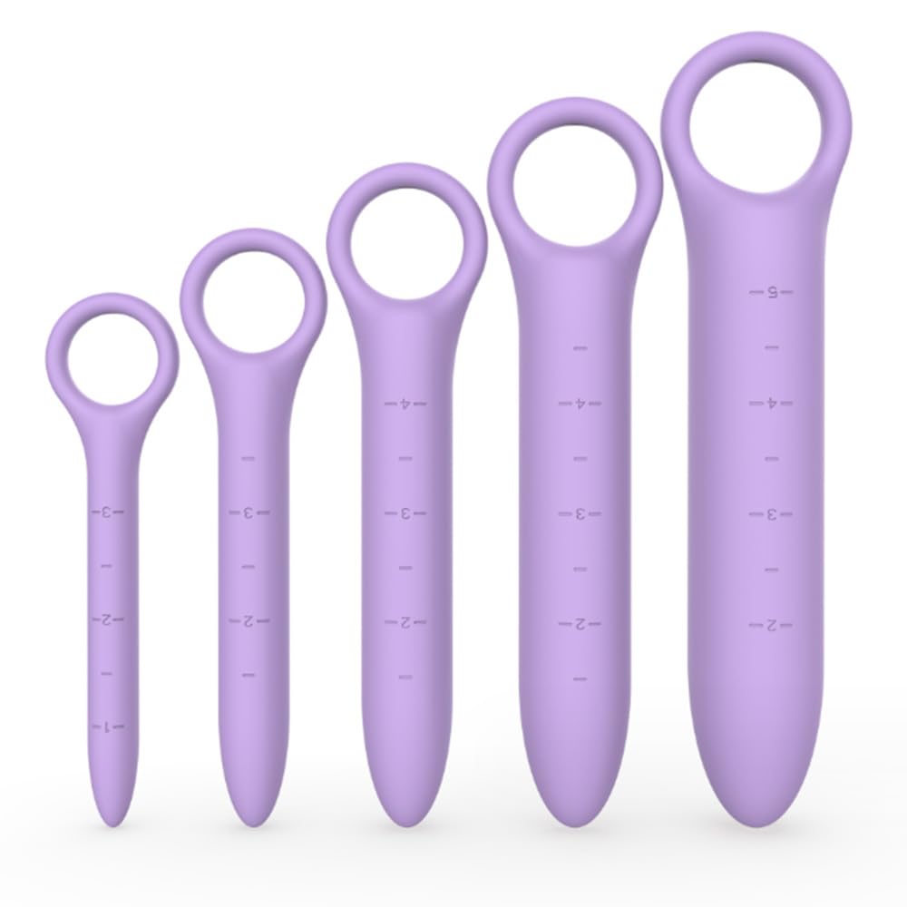 QoQiu 5-Pack Silicone Dilators for Pelvic Floor for Women with Fine Scales, Pelvic Wand Massager，Pelvic Floor Muscle Trainer, Pelvic Floor Strengthening Device with Storage Bag, Purple