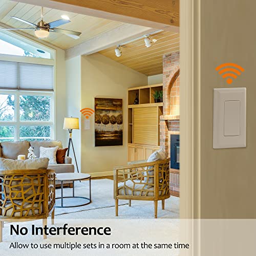 SURAIELEC Wireless Light Switch and Receiver Kit, 15A High Power, No Wiring, No Interference, 100ft RF Range, Expandable R...