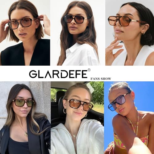 GLARDEFE Retro Polarized Aviator Sunglasses for Women Men - Trendy Cool Square Shades Sun Glasses