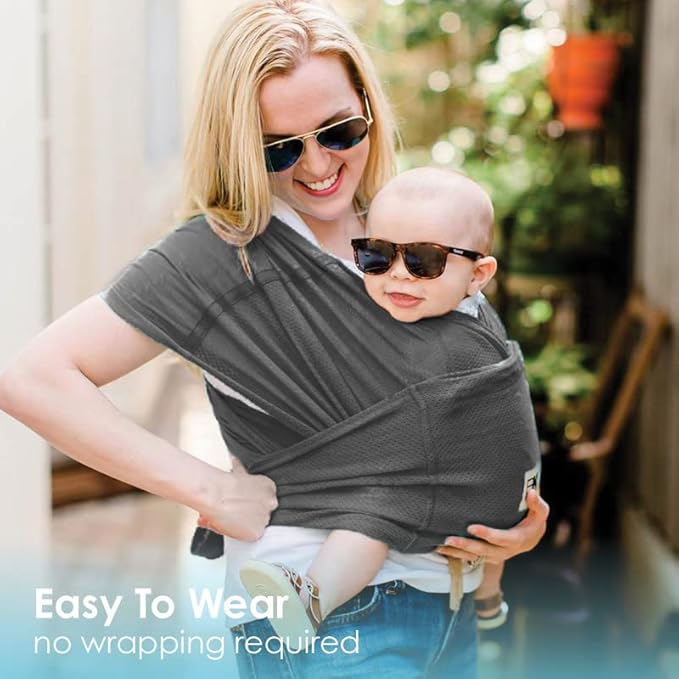 Breeze Baby K'tan Baby Carrier, #1 Easy Pre-Wrapped Baby Sling Gift | Breathable 100% Cotton Mesh | Hands Free Wrap for Infants | No Rings Or Buckles | Charcoal | 2X-Small
