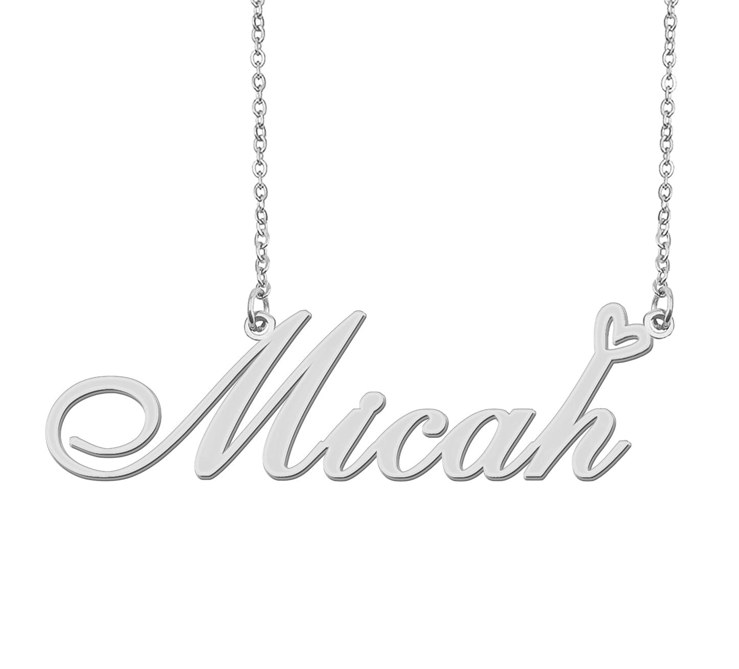 Aoloshow Stainless Steel Silver Micah Heart Name Necklace Charm Pendant Jewelry for Mom Best Friends