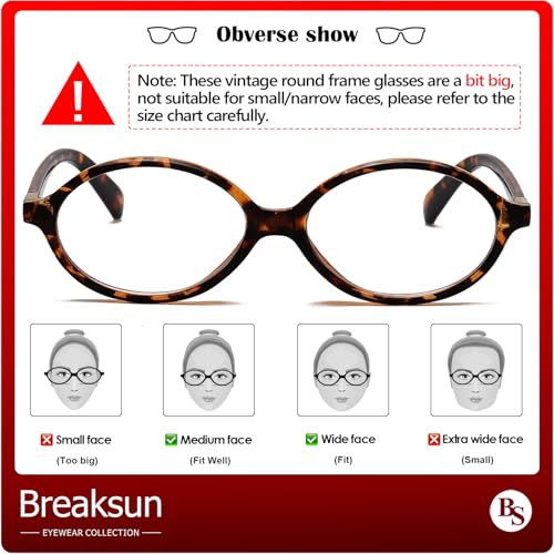 Breaksun Fashion Oval Glasses for Women Men Retro Round Tortoise Frame Blue Light Glasses Nerd Eyeglasses