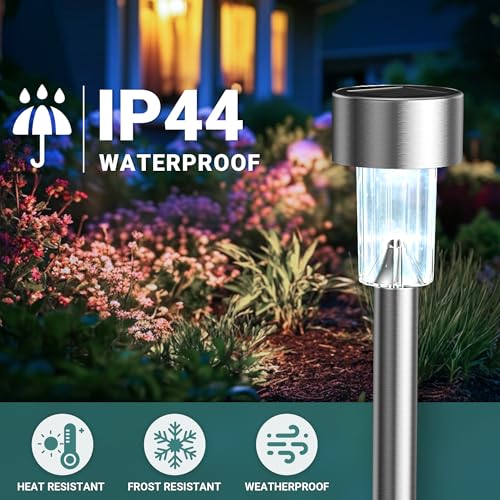 GIGALUMI Solar Lights Outdoor Waterproof, 12 Pack, Stainless Steel LED Solar Garden Lights for Patio, Lawn, Yard and Lands...