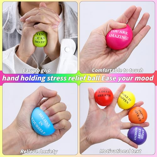 96 Pieces Motivational Stress Balls 2 Inch Inspirational Stress Relief Ball Bulk Hand Exercise Balls Encouraging Colorful ...