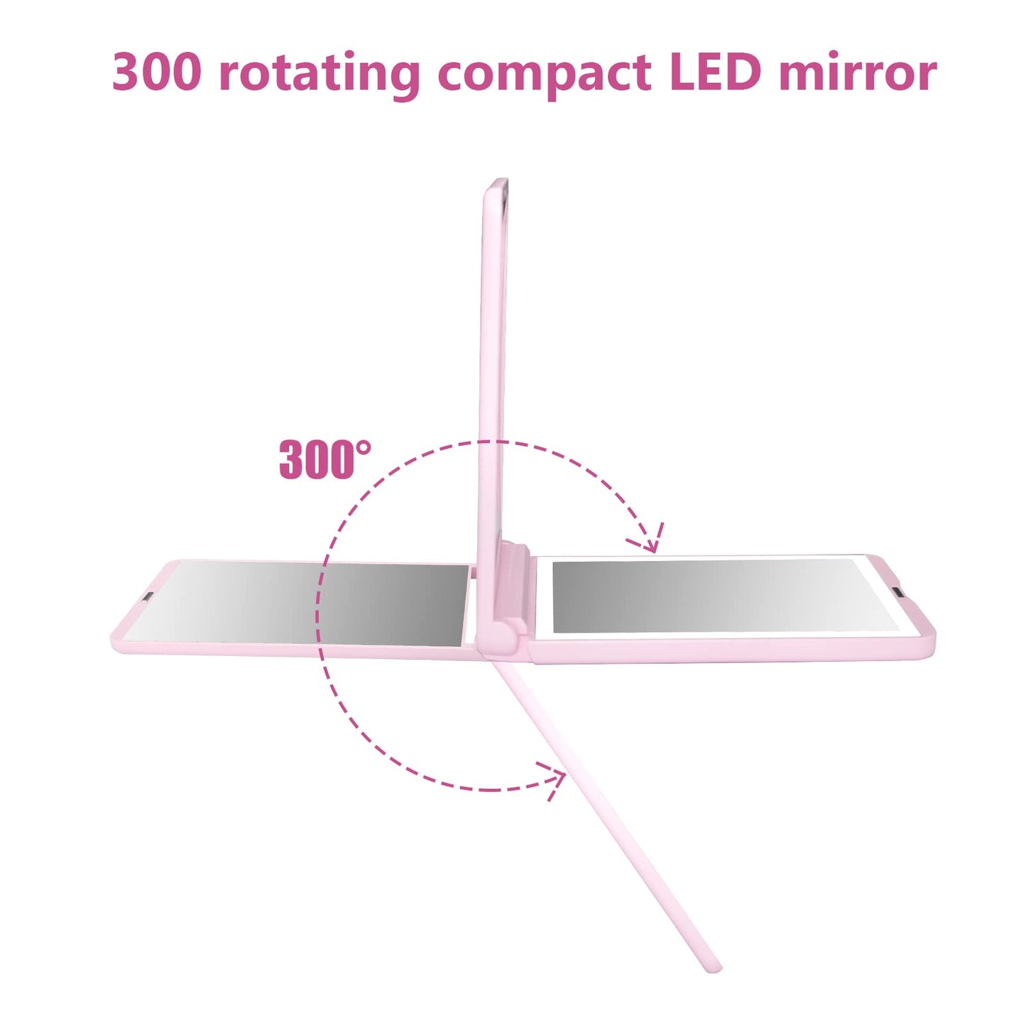 WOBSION Lighted Compact Mirror, Rechargeable Travel Makeup Mirror with Light,1x/3x Magnifying,300Flip Folding Portable Mirror, 2
