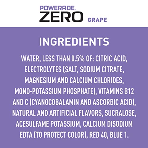 POWERADE Electrolyte Enhanced Zero Sugar Grape Sports Drink, 20 Ounce (Pack of 8)
