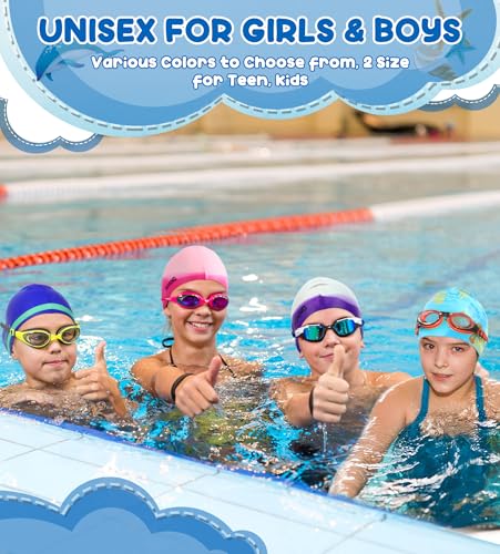 Aegend 2 Pack Kids Swim Cap for Girls Boys Age 3-15, Waterproof Durable Silicone Swimming Cap for Long or Short Hair, Comf...