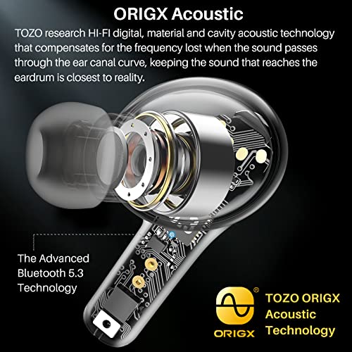 TOZO A2 Mini Wireless Earbuds Bluetooth 5.3 in Ear Light-Weight Headphones Built-in Microphone, IPX5 Waterproof, Immersive...