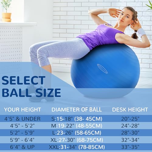 Fitvids Anti-Burst and Slip Resistant Exercise Yoga Fitness Birthing Ball with Quick Pump, 2,000-Pound Capacity, Multiple ...