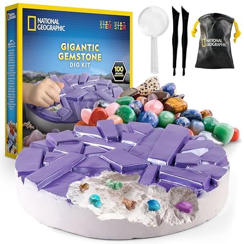 National Geographic Gigantic Gemstone Dig Kit – Excavate 100 Real Gems from a Giant Dig Brick, Gem Mining Kit for Kids, ST...