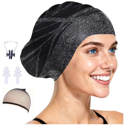 Large Silicone Swim Cap Durable Silicone Waterproof Construction with Ultra-Elastic Design Effectively Keeps Hair Dry. Sui...