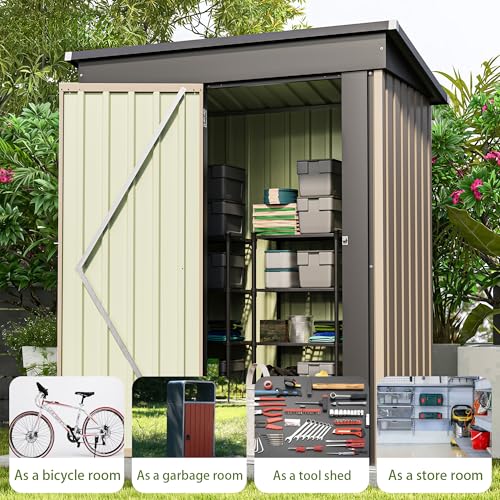 Patiowell 5x3 FT Outdoor Storage Shed, Tool Shed with Sloping Roof and Lockable Door, Metal Shed for Backyard Garden Patio...