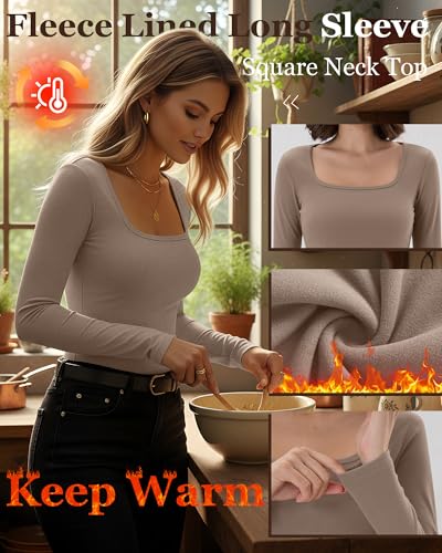 Huukeay 3 Pack Women's Thermal Long Sleeve Shirts Fleece Lined Square Neck Fitted Warm Winter Tops Base Layer Underwear