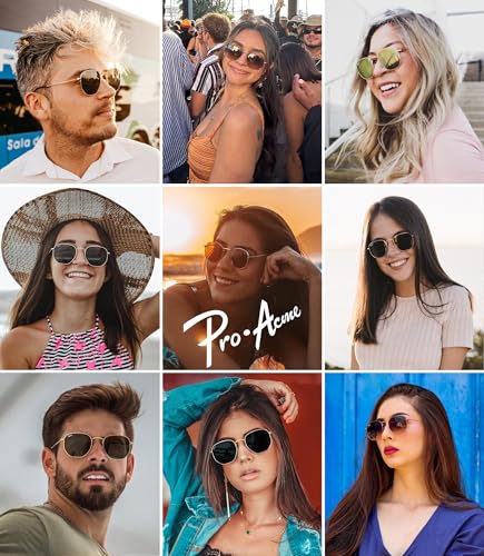 Pro Acme Small Square Sunglasses for Women Men 100% Real Glass Lens Hexagonal Frame