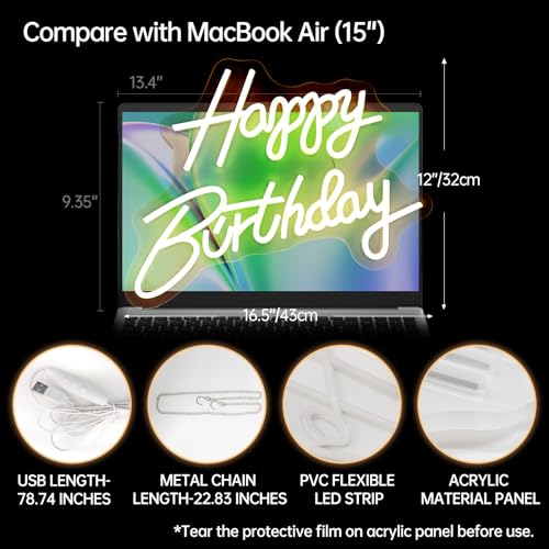 Happy Birthday Neon Sign, Happy Birthday Light Up Sign, Neon Happy Birthday Sign, Happy Birthday Led Sign for Backdrop All...