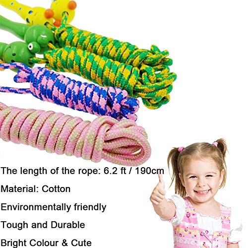 4 Pack Jump Rope with Wood Handles for Kids - Skipping Rope Great for Children and Students Outdoor Fun Activity, Party Fa...