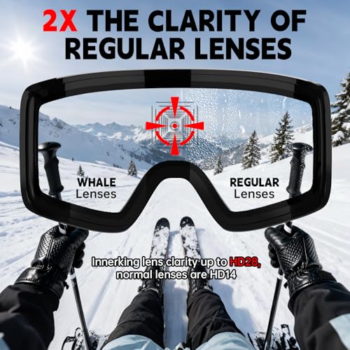 Whale Professional Ski Goggles Unisex Adult Snow Goggles Interchangeable Magnetic Replacement Lenses&Anti-Fog, Anti-UV400