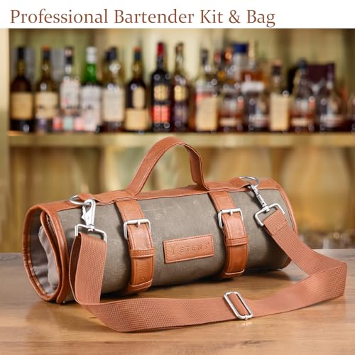 Etens Travel Bartender Kit – 22-Pc Bartending Kit with Bar Tools Bartender Accessories, Waxed Canvas Tool Bag – Profession...