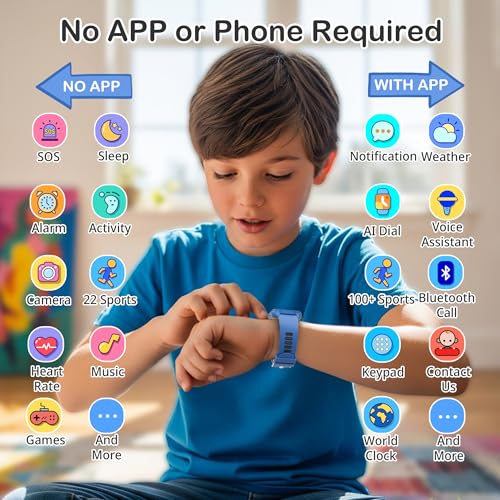 Kids Smart Watch with Fitness Tracker, Waterproof, Heart Rate/Sleep Monitor, Sport Mode, Camera, Video, Recorder, Music, D...