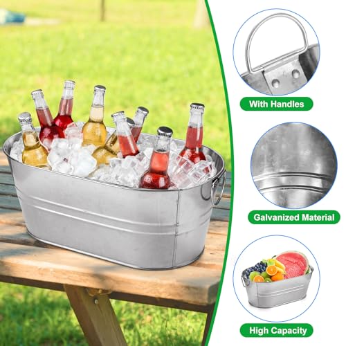 MIVIDE 4 Pack Galvanized Tub 3 Gallon Ice Bucket Large Metal Champagne Drink Bucket with Handles Galvanized Ice Buckets fo...